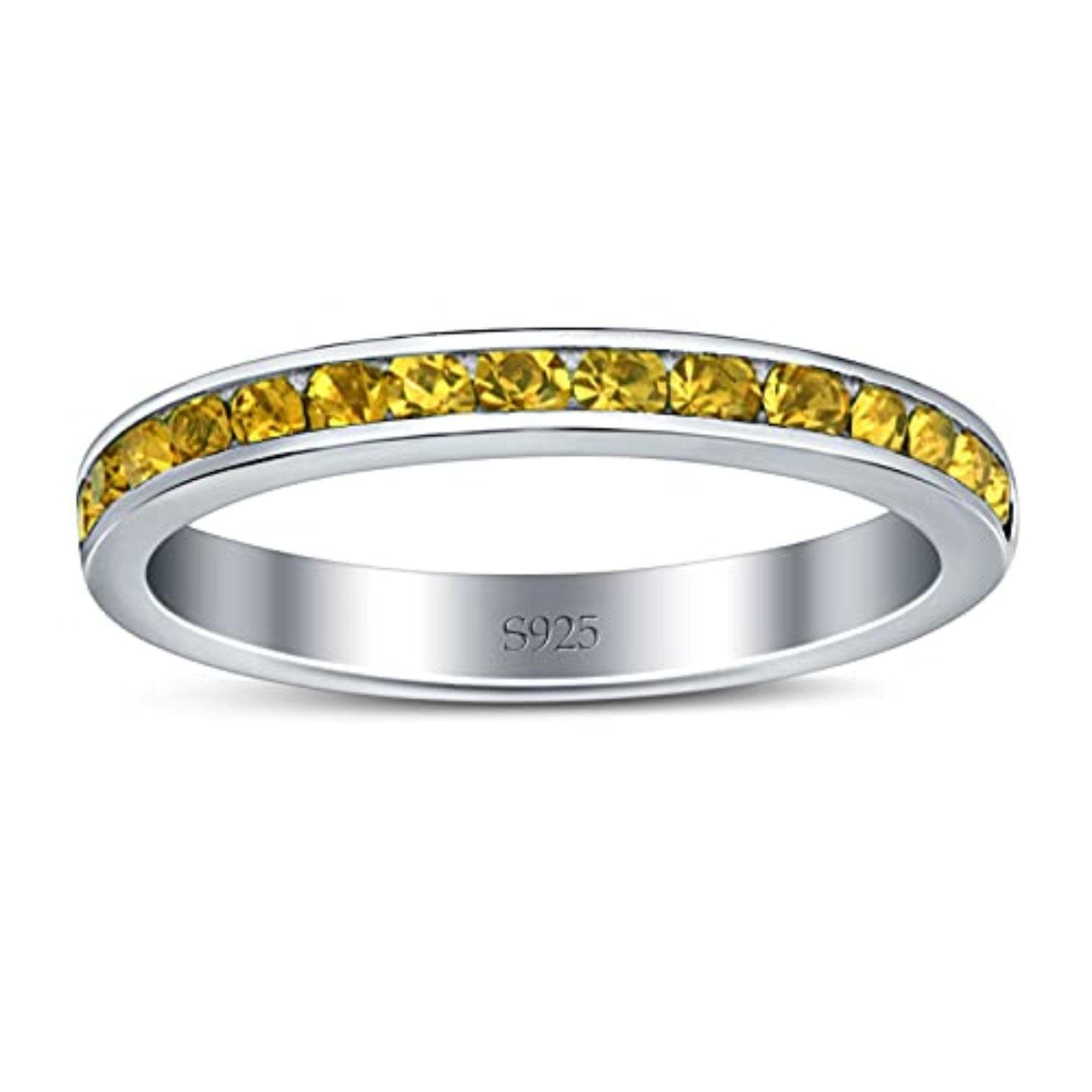 Full Eternity Stackable Band Wedding Ring Simulated Yellow CZ