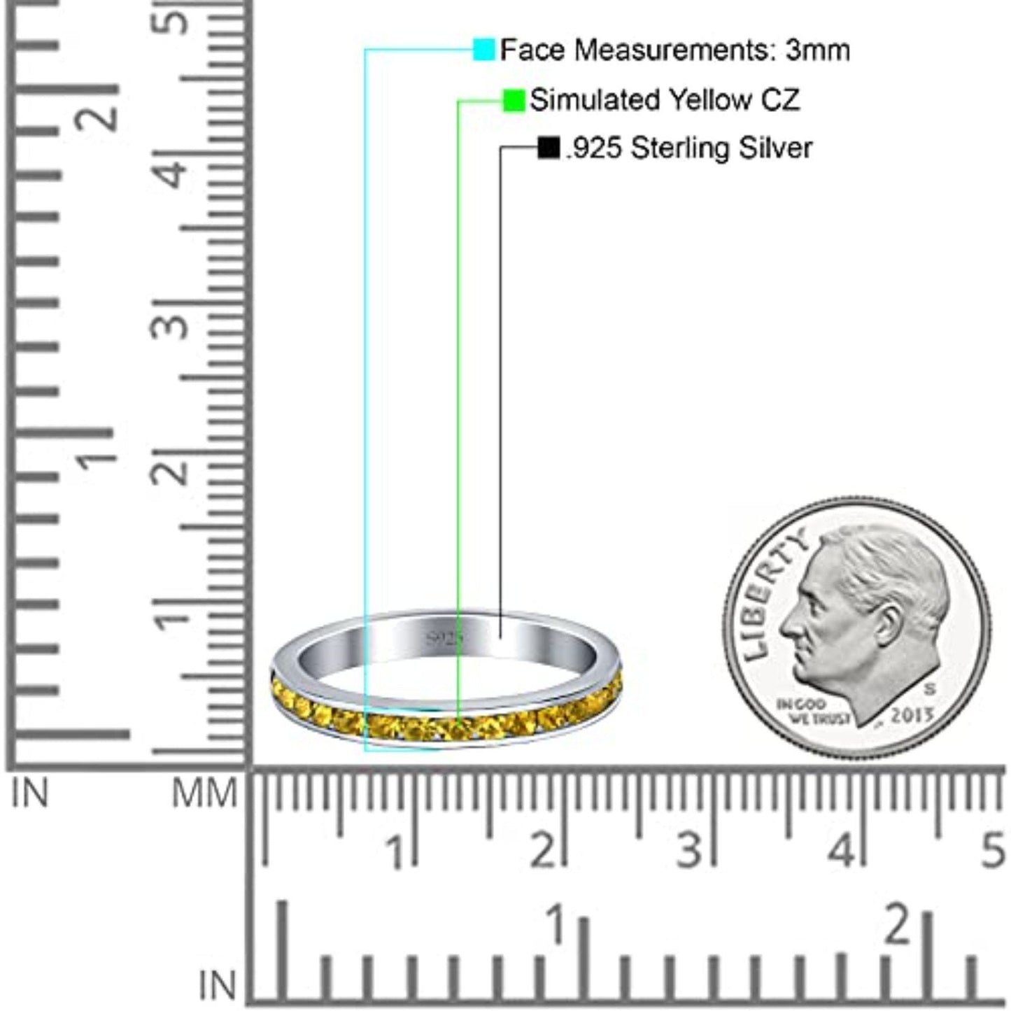 Full Eternity Stackable Band Wedding Ring Simulated Yellow CZ