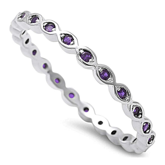 Full Eternity Stackable Simulated Amethyst CZ Ring