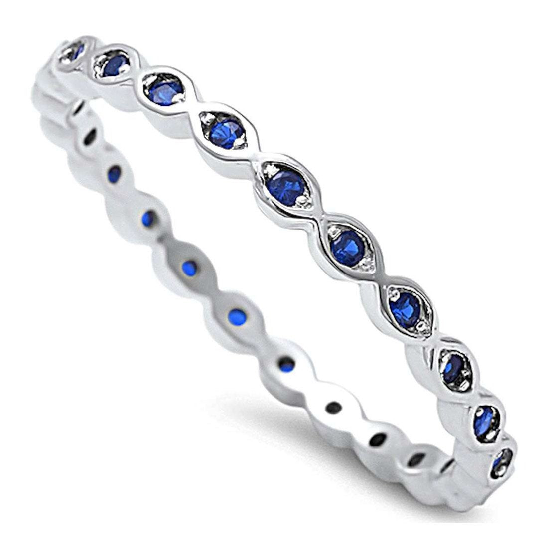 Full Eternity Stackable Band Ring Simulated Blue Sapphire CZ