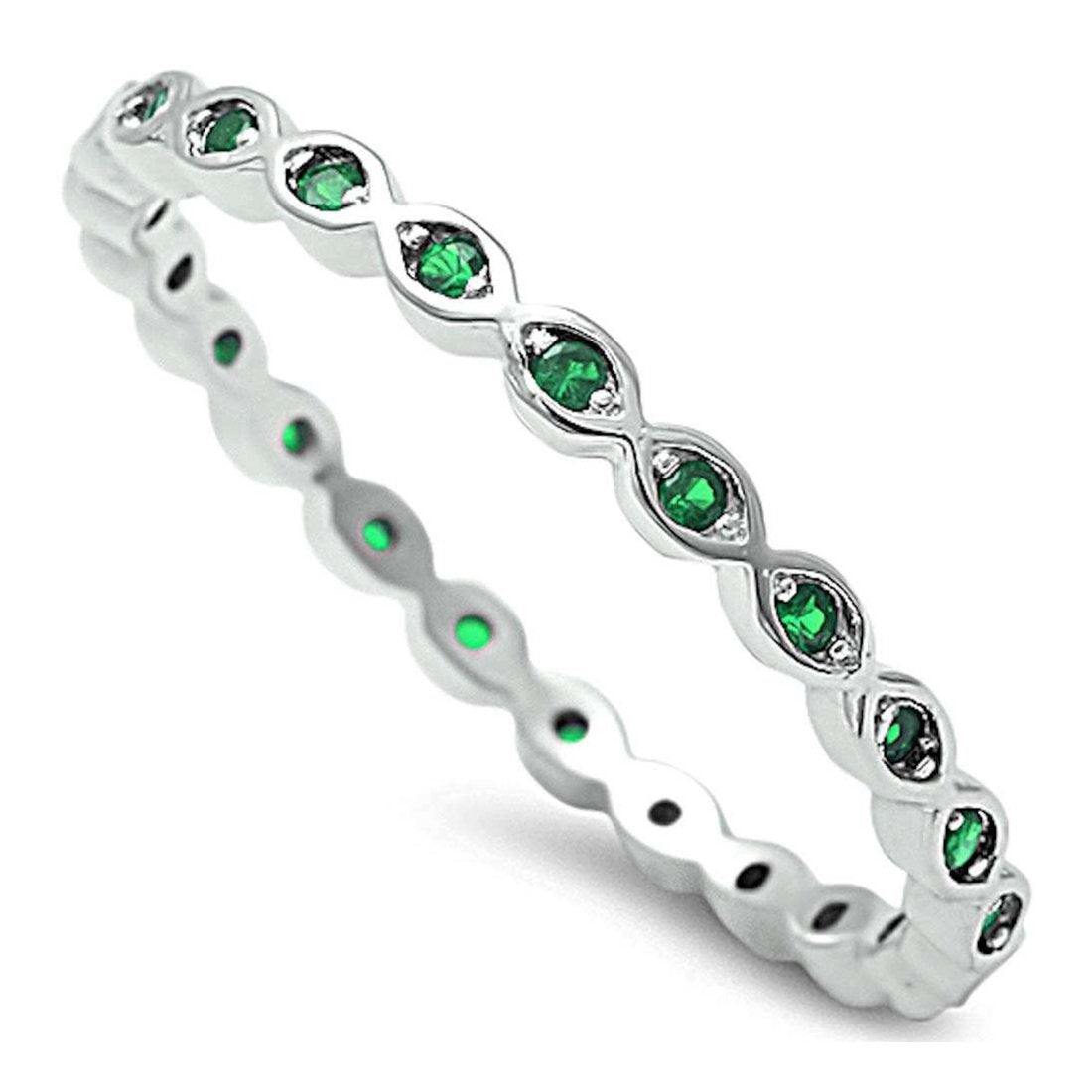 Full Eternity Stackable Band Ring Simulated Green Emerald CZ