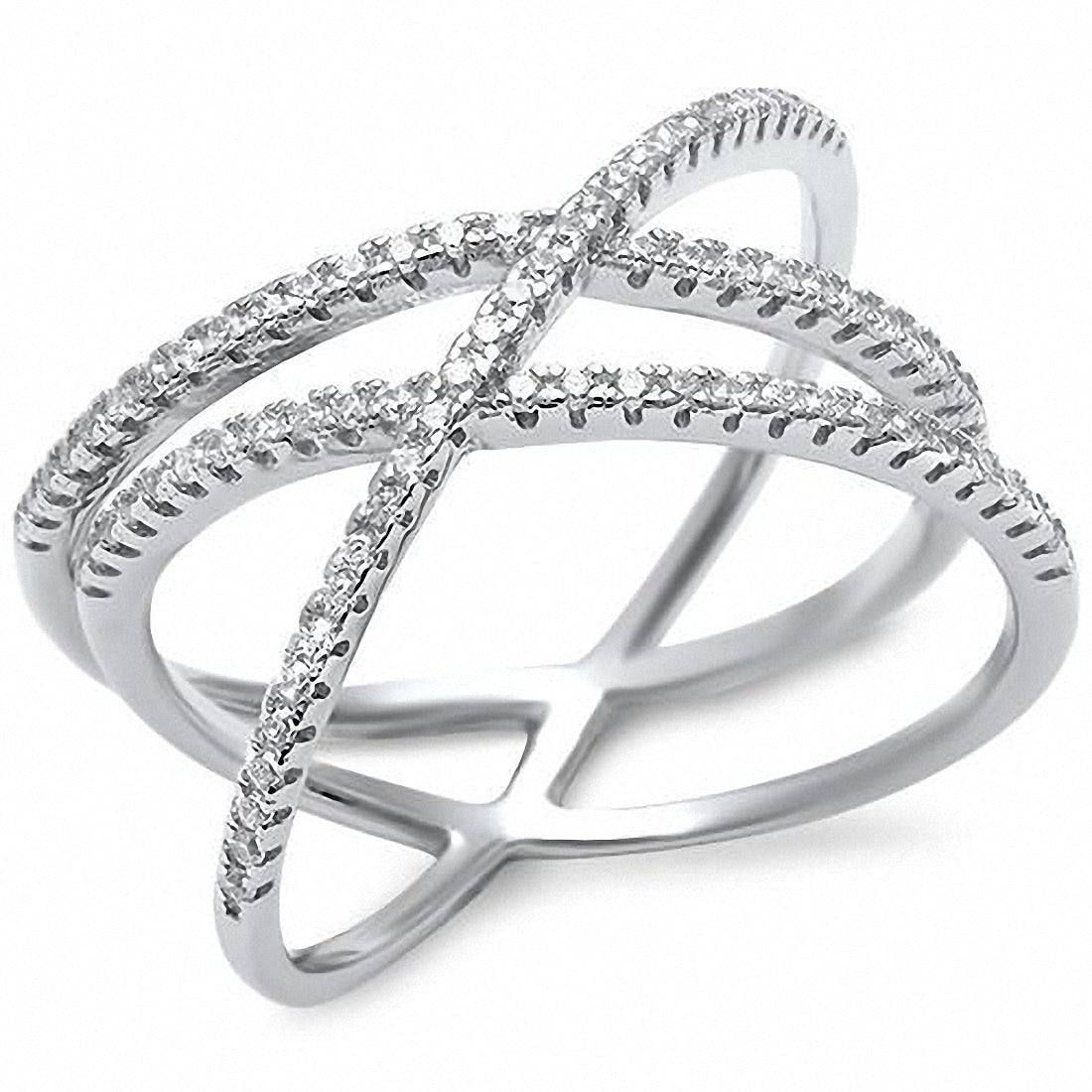 Crisscross Crossover X Ring Micro Round Pave Simulated CZ