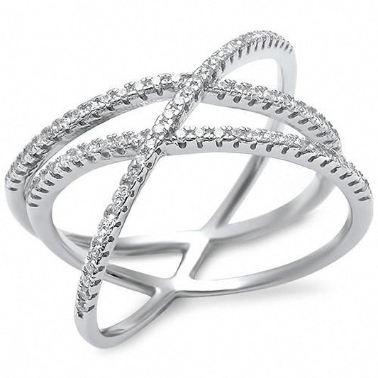 Crisscross Crossover X Ring Micro Round Pave Simulated CZ