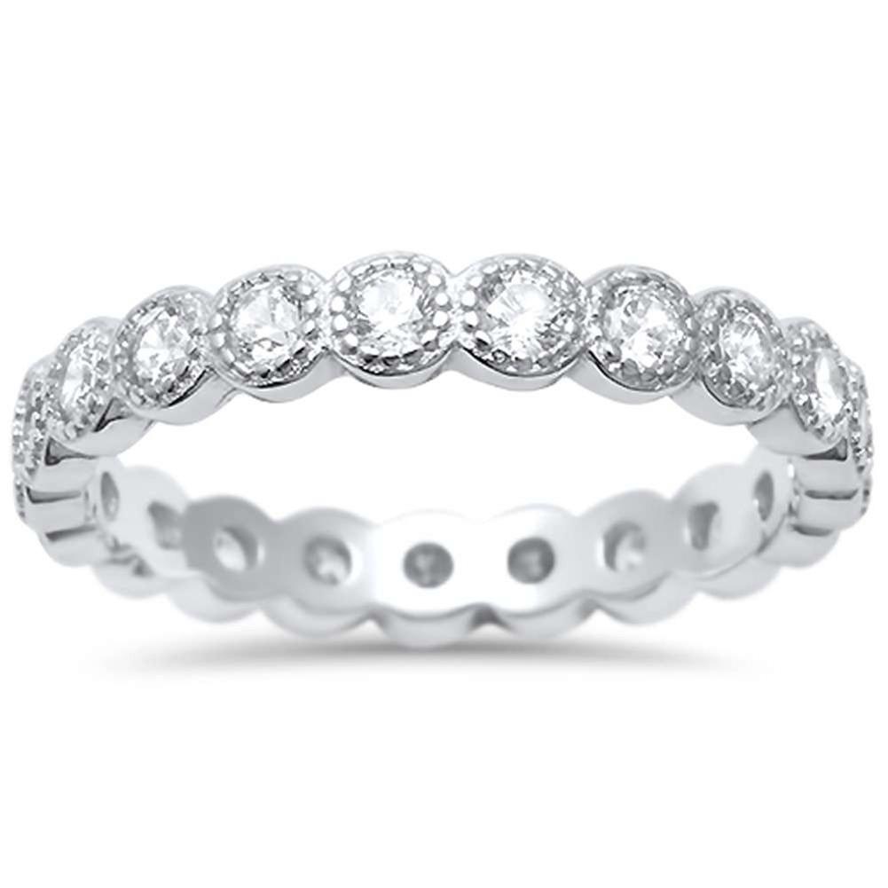 Bezel Set Full Eternity Wedding Ring Simulated Cubic Zirconia