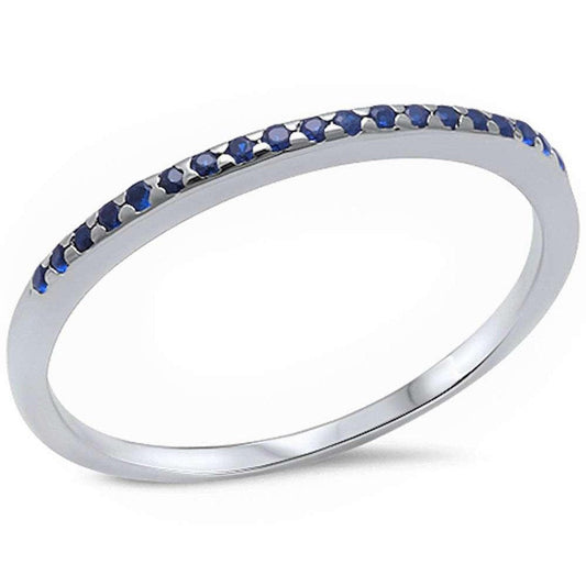 Half Eternity Wedding Band Ring Simulated Blue Sapphire CZ