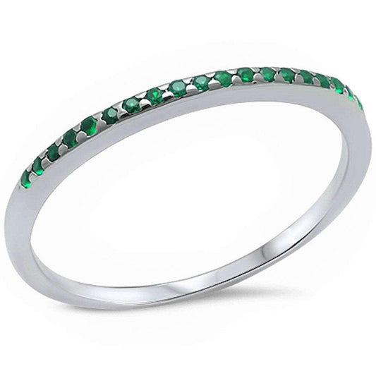 Half Eternity Simulated Green Emerald CZ Wedding Band Ring