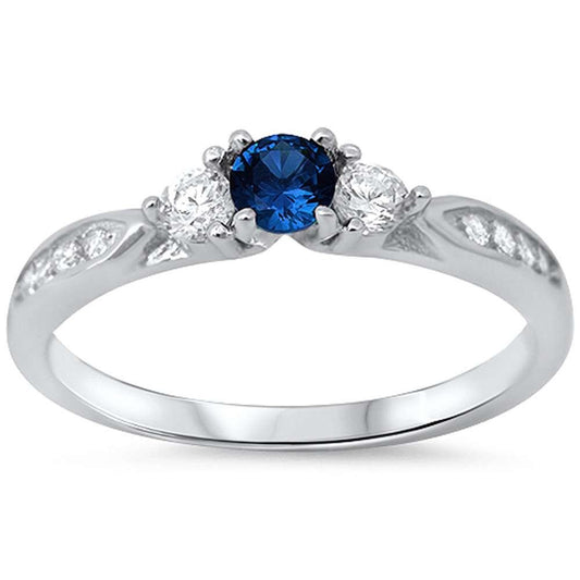 3-Stone Simulated Blue Sapphire CZ Engagement Promise Ring