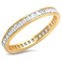 Baguette Eternity Rings Wedding Ring Yellow Tone, Simulated CZ