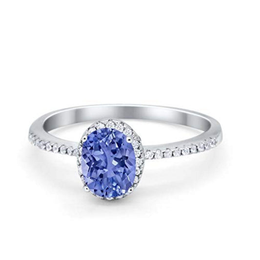 Halo Fashion Oval Ring Simulated Tanzanite CZ Accent