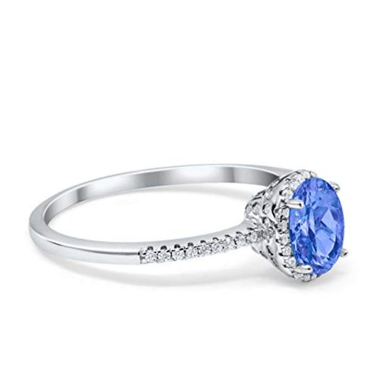 Halo Fashion Oval Ring Simulated Tanzanite CZ Accent