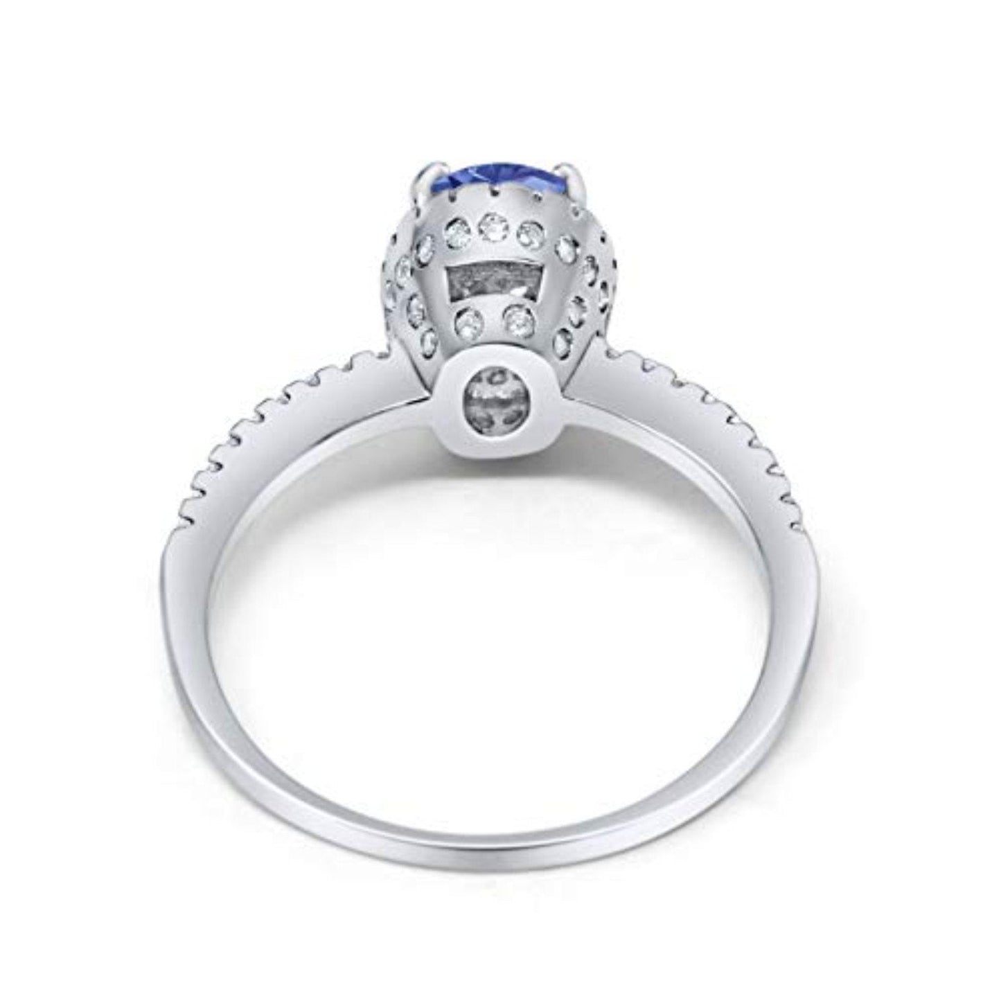 Halo Fashion Oval Ring Simulated Tanzanite CZ Accent