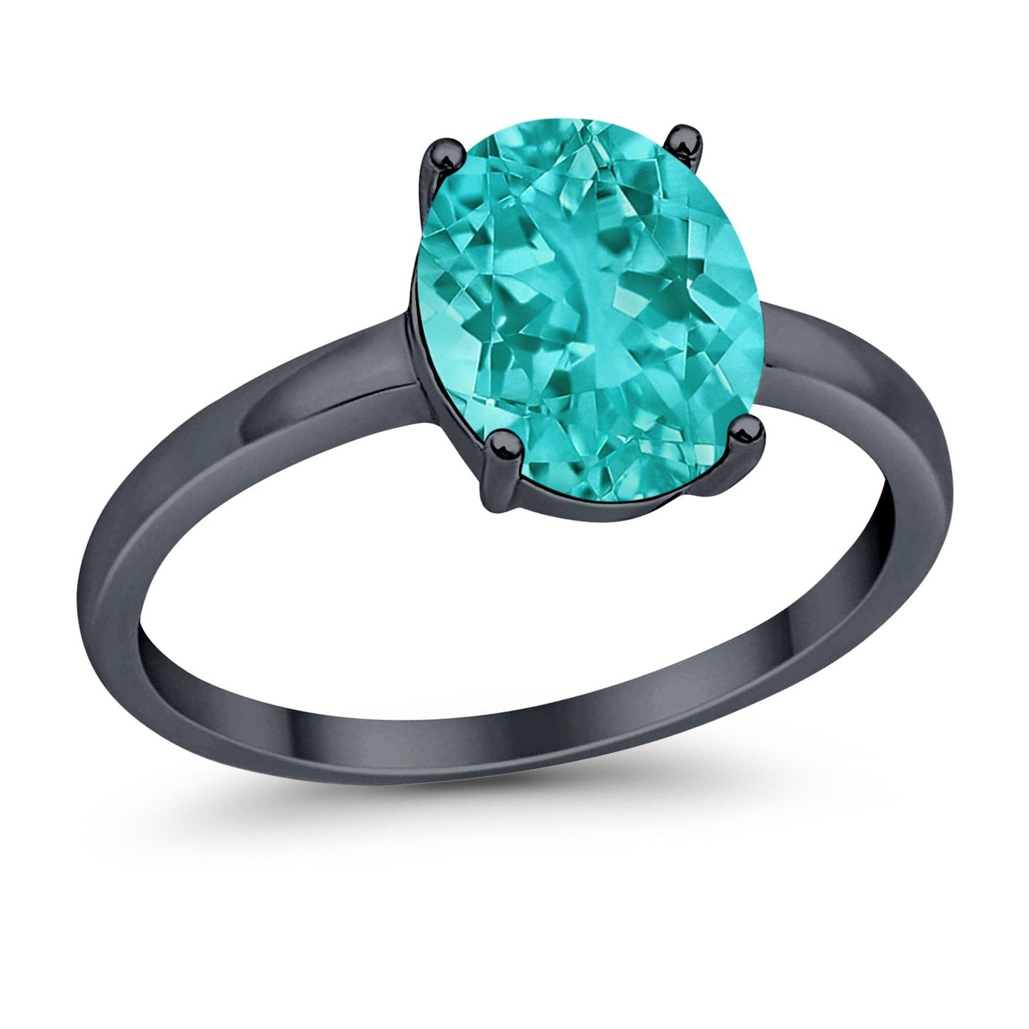 Solitaire Engagement Ring Oval Black Tone, Simulated Paraiba Tourmaline CZ