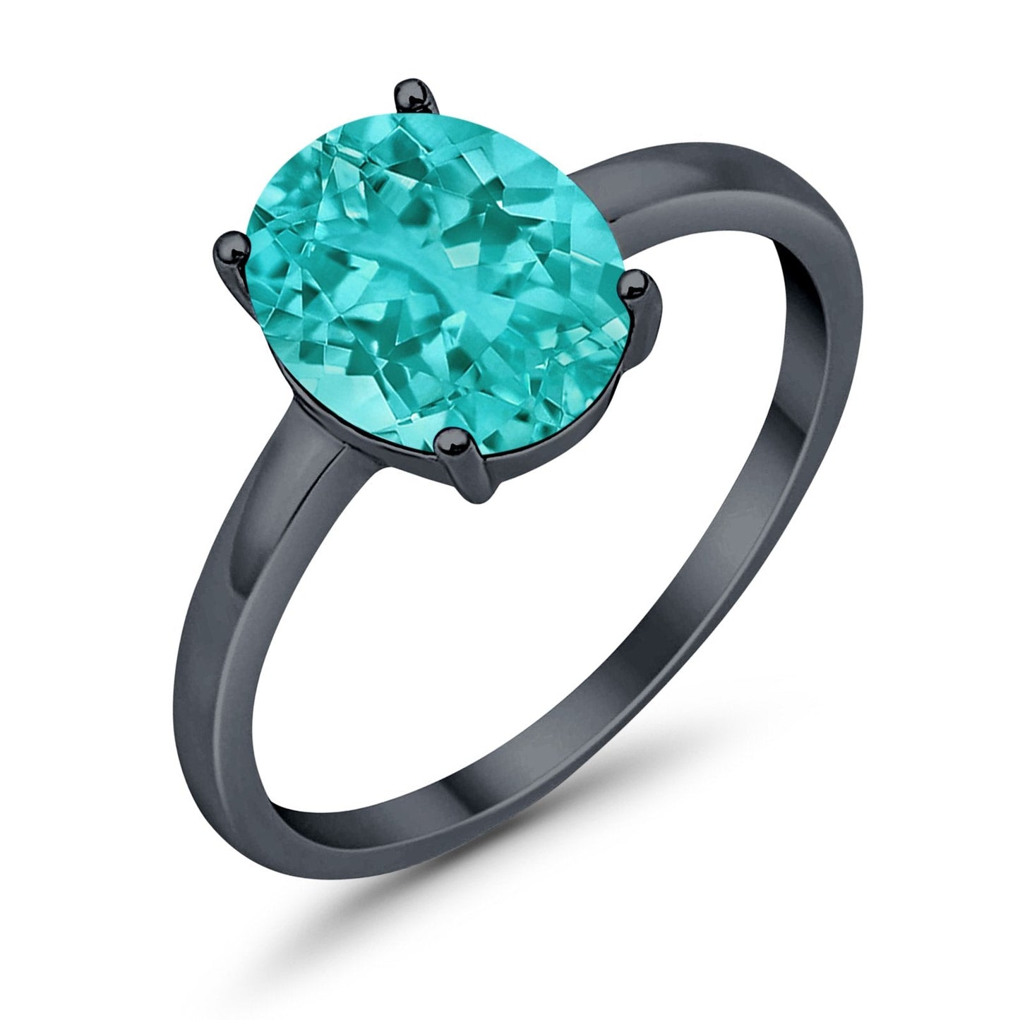 Solitaire Engagement Ring Oval Black Tone, Simulated Paraiba Tourmaline CZ