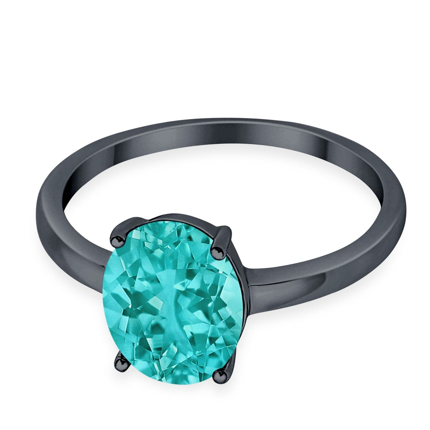 Solitaire Engagement Ring Oval Black Tone, Simulated Paraiba Tourmaline CZ