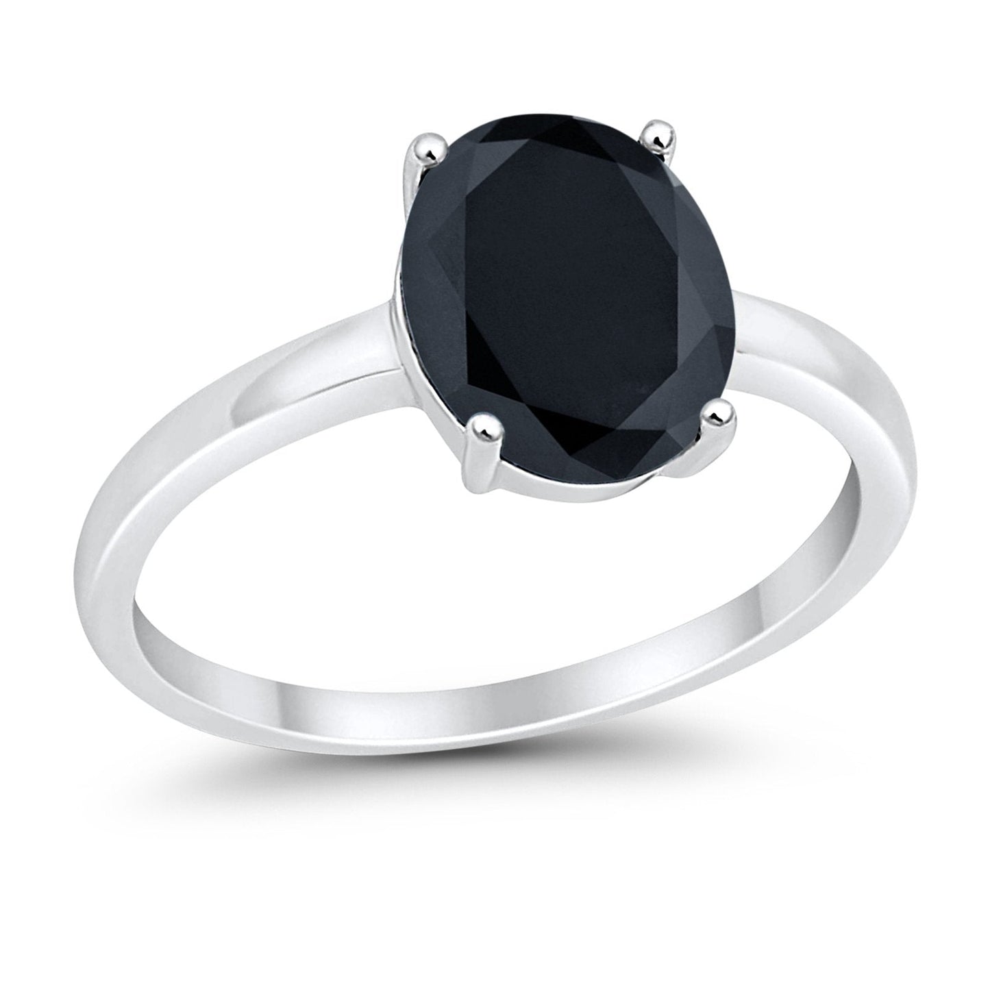 Solitaire Engagement Ring Oval Simulated Black CZ