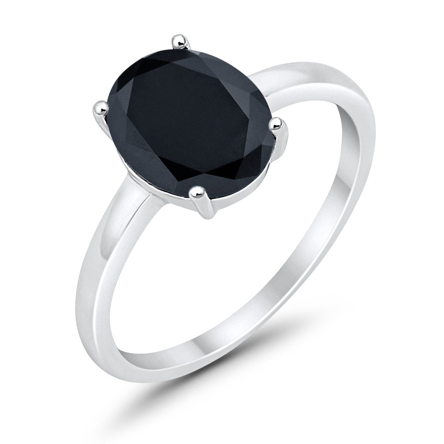 Solitaire Engagement Ring Oval Simulated Black CZ