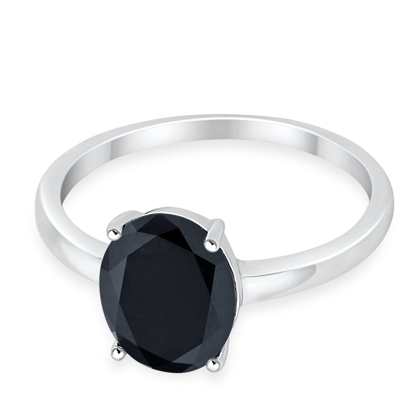 Solitaire Engagement Ring Oval Simulated Black CZ