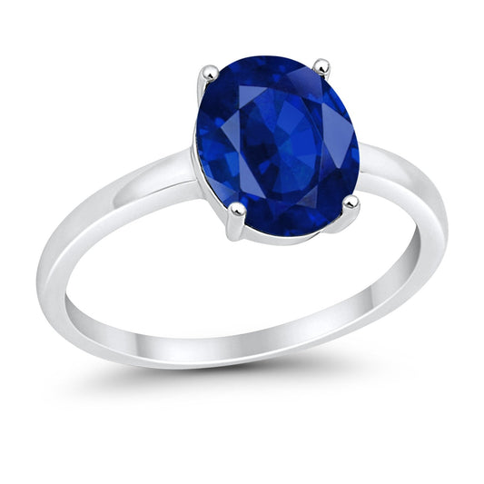 Solitaire Engagement Ring Oval Simulated Blue Sapphire CZ