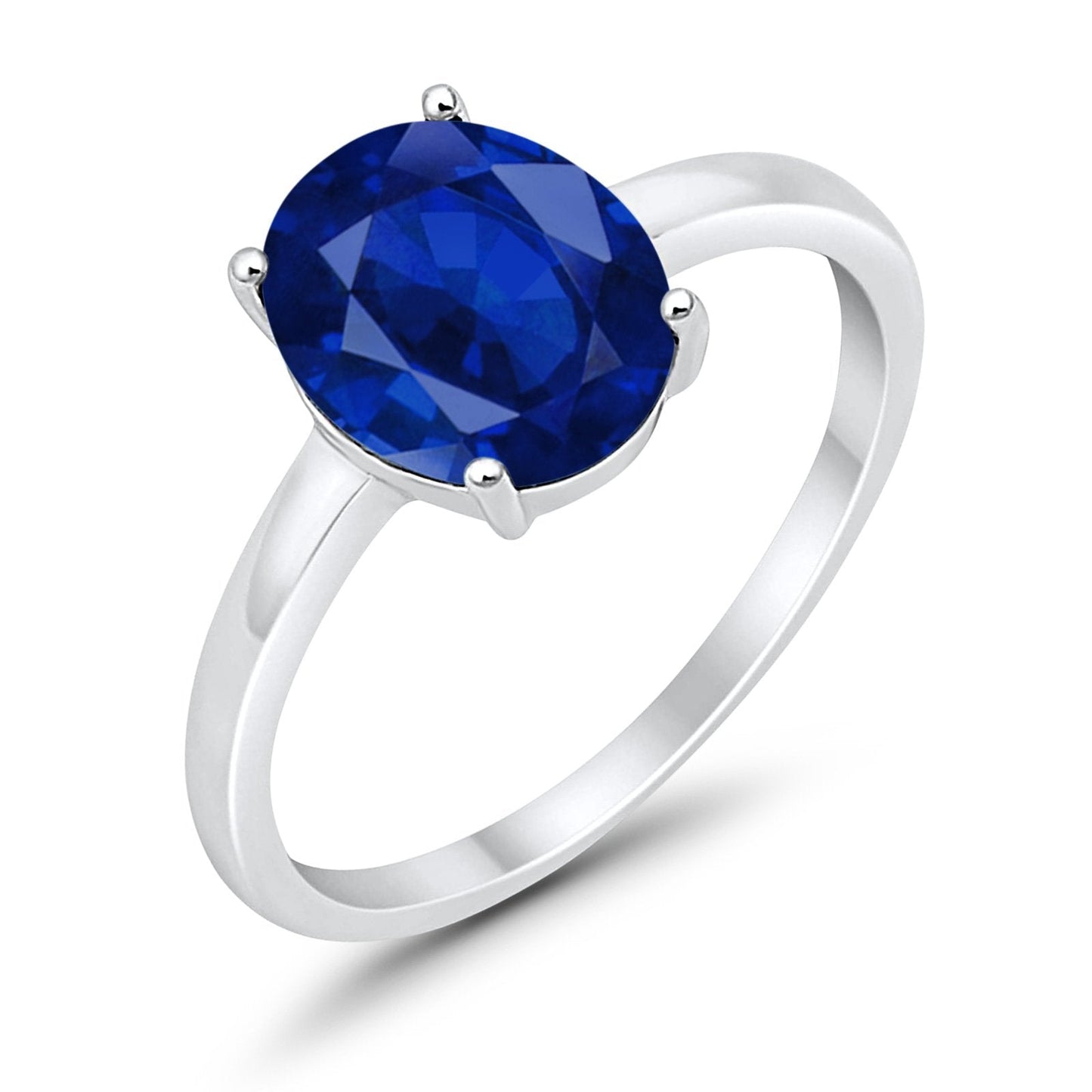 Solitaire Engagement Ring Oval Simulated Blue Sapphire CZ