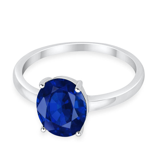 Solitaire Engagement Ring Oval Simulated Blue Sapphire CZ