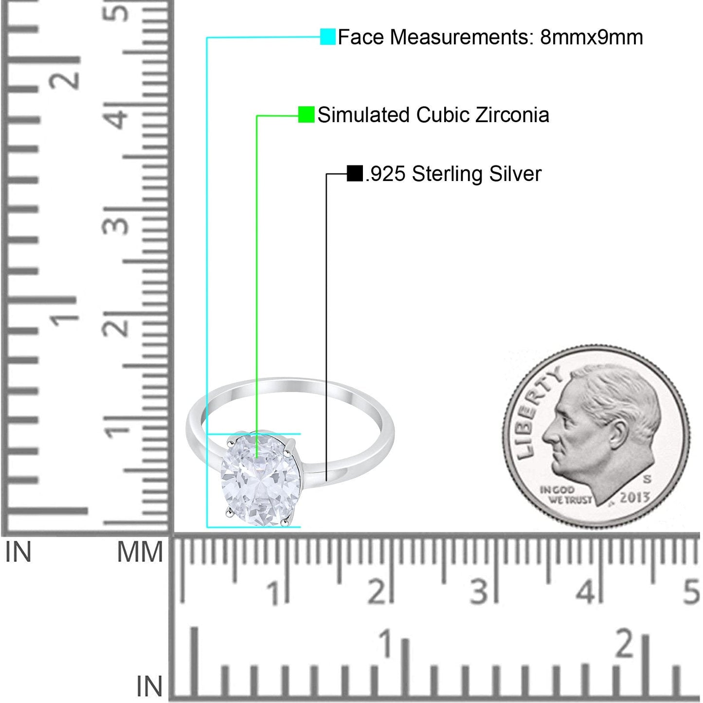Solitaire Engagement Ring Oval Simulated Cubic Zirconia