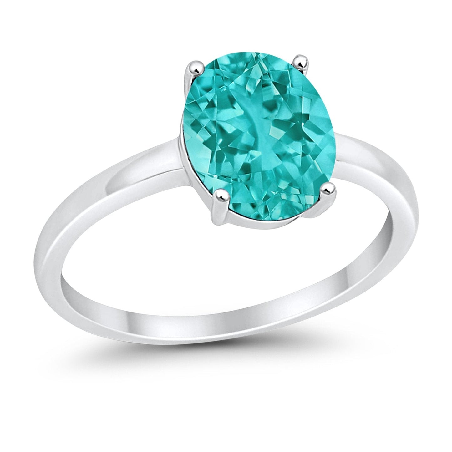 Solitaire Engagement Ring Oval Simulated Paraiba Tourmaline CZ