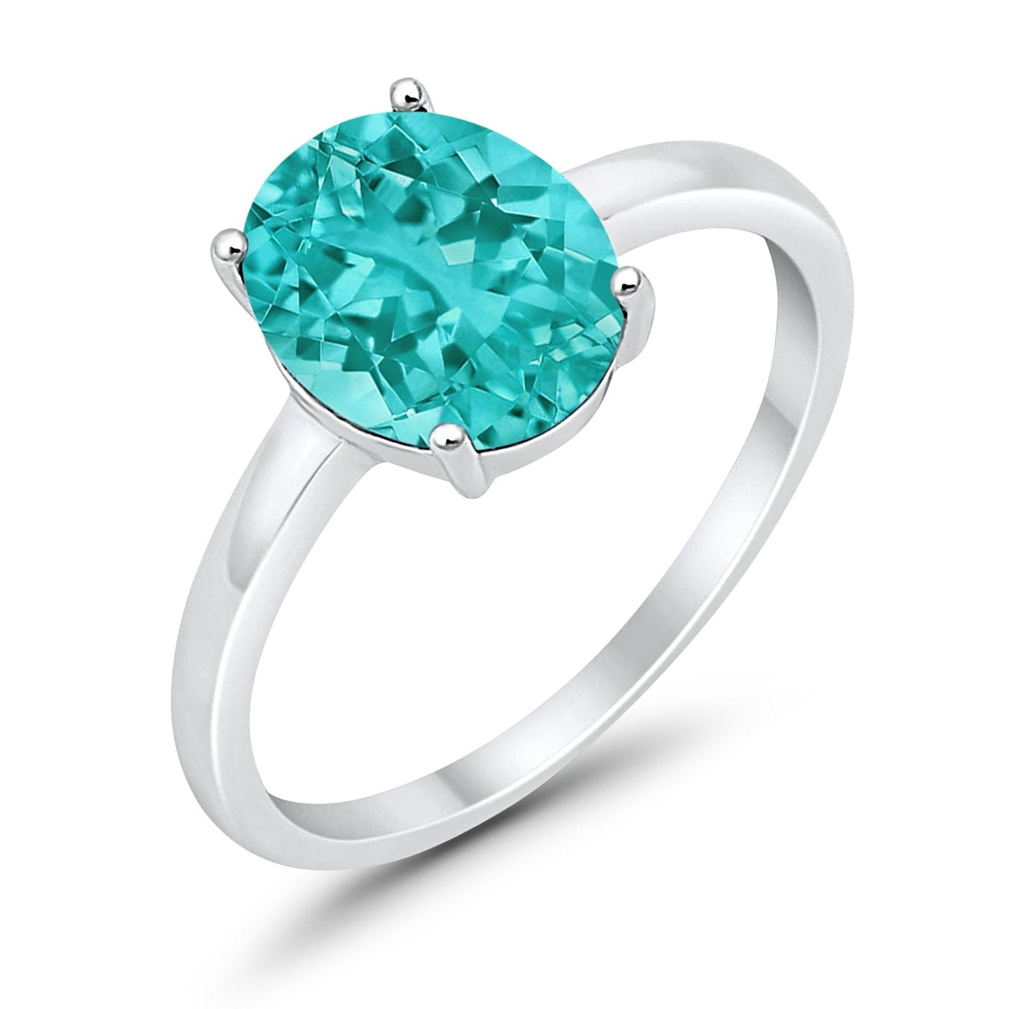 Solitaire Engagement Ring Oval Simulated Paraiba Tourmaline CZ