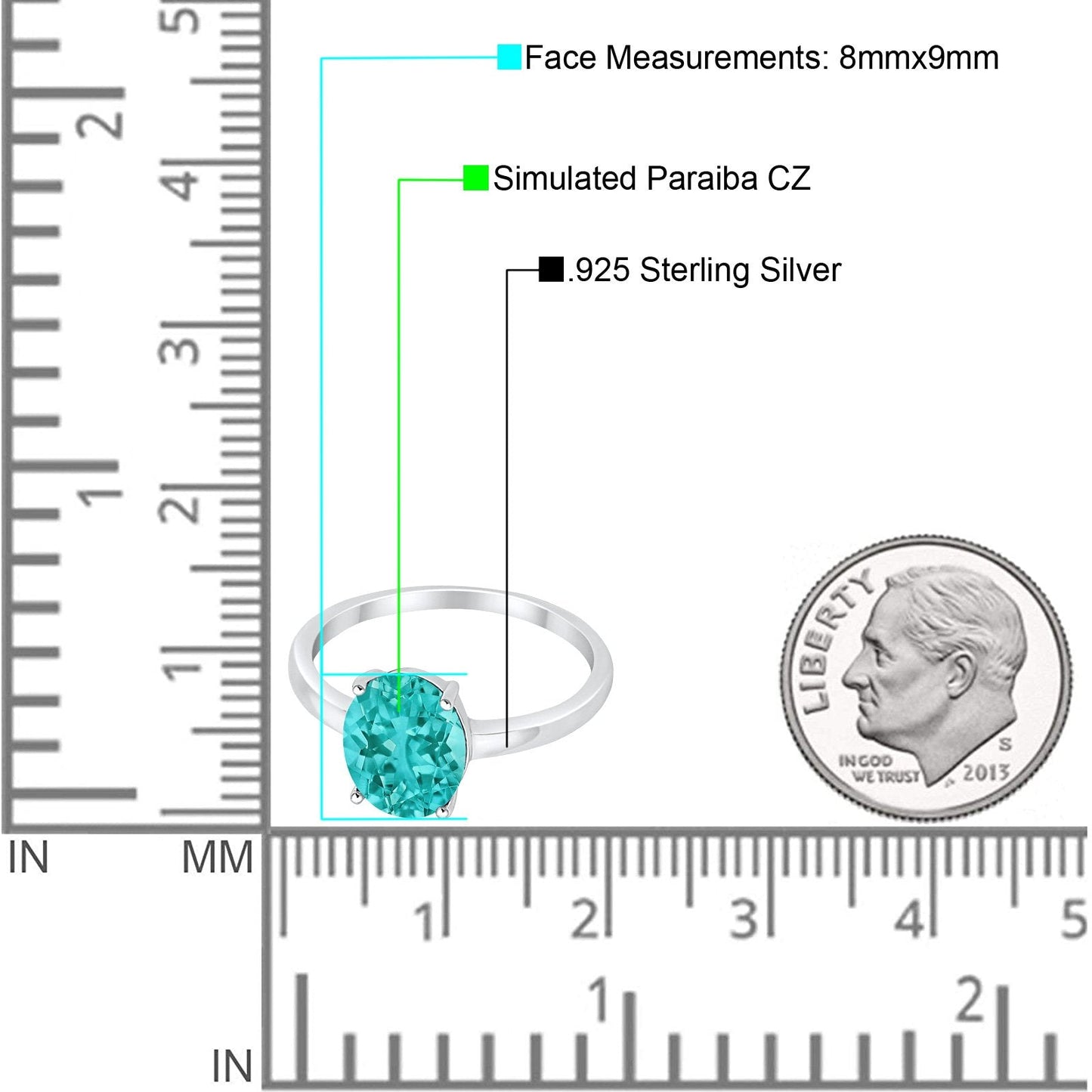 Solitaire Engagement Ring Oval Simulated Paraiba Tourmaline CZ