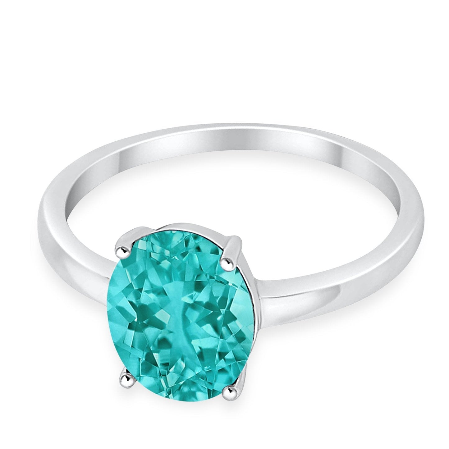 Solitaire Engagement Ring Oval Simulated Paraiba Tourmaline CZ