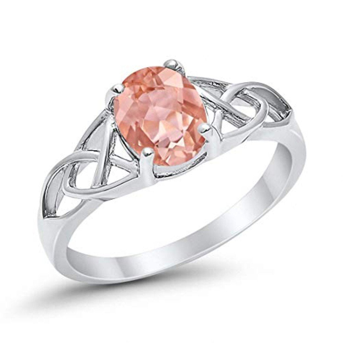 Accent Solitaire Ring Round Oval Simulated Morganite CZ