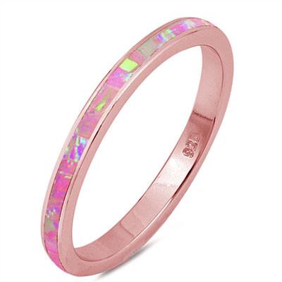 Full Eternity Stackable Band Ring Rose Tone, Lab Created Pink Opal