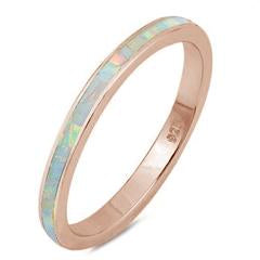 Full Eternity Rose Tone Stackable Lab Created White Opal Band