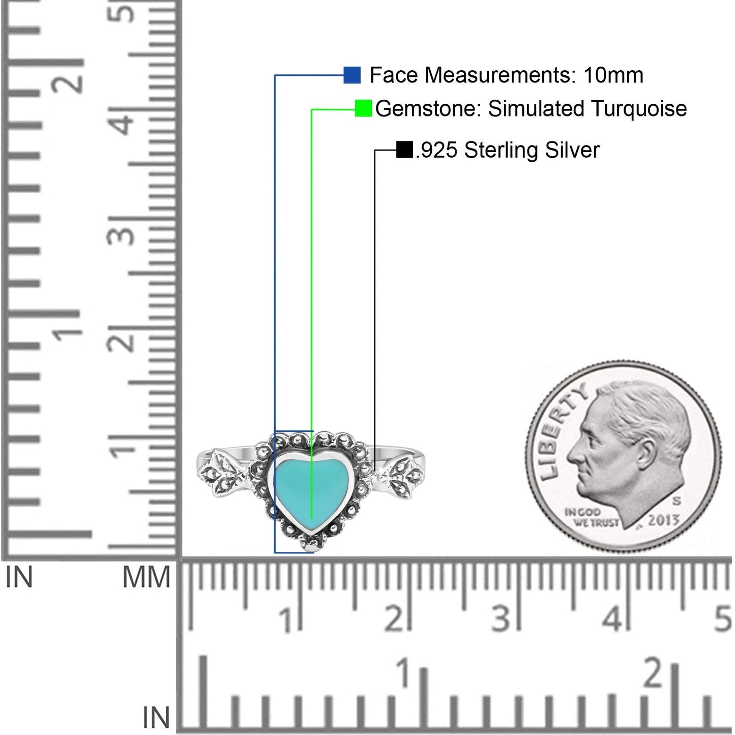 Promise Simulated Turquoise CZ Heart Ring