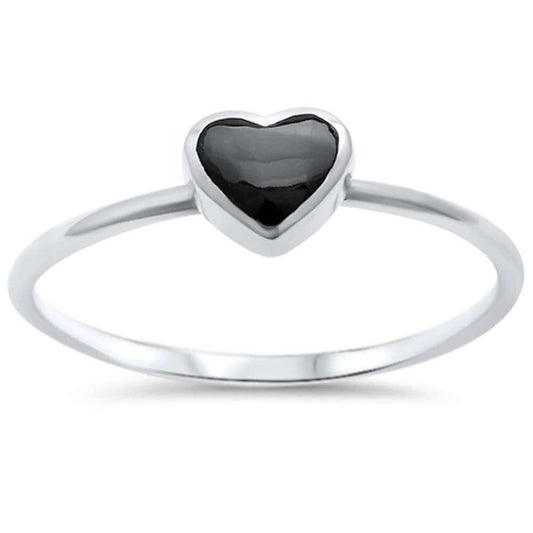 Petite Dainty Solitaire Heart Simulated Black Onyx Promise Ring