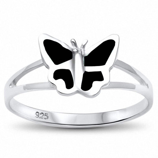 Butterfly Ring Split Shank Simulated Black Onyx