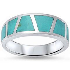 Inlay Wedding Band Ring Simulated Green Turquoise