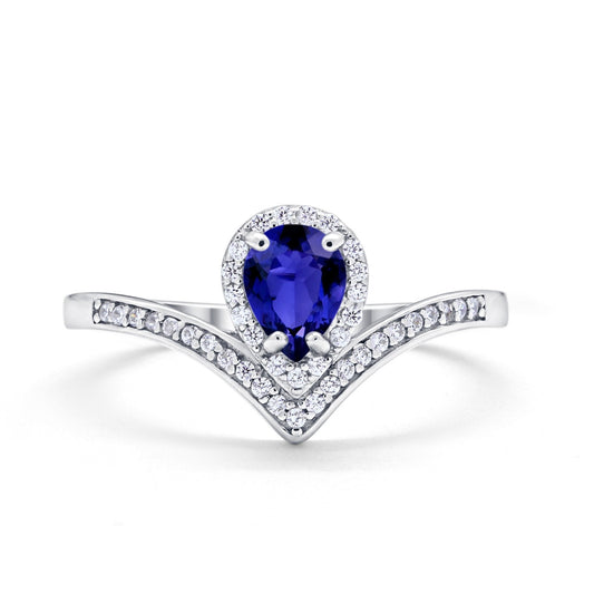 Teardrop V Midi Ring Pear Simulated Blue Sapphire CZ