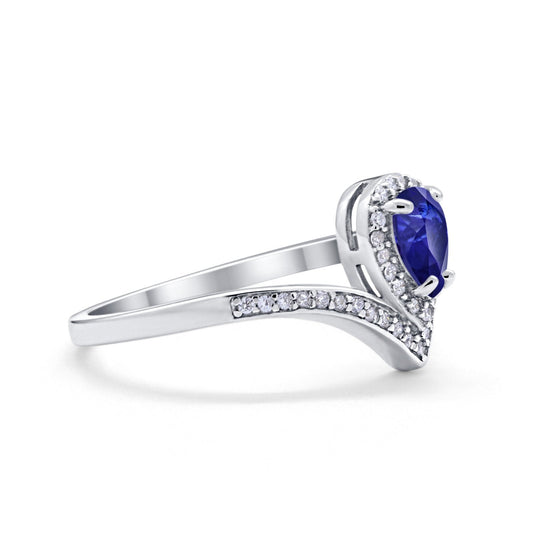 Teardrop V Midi Ring Pear Simulated Blue Sapphire CZ