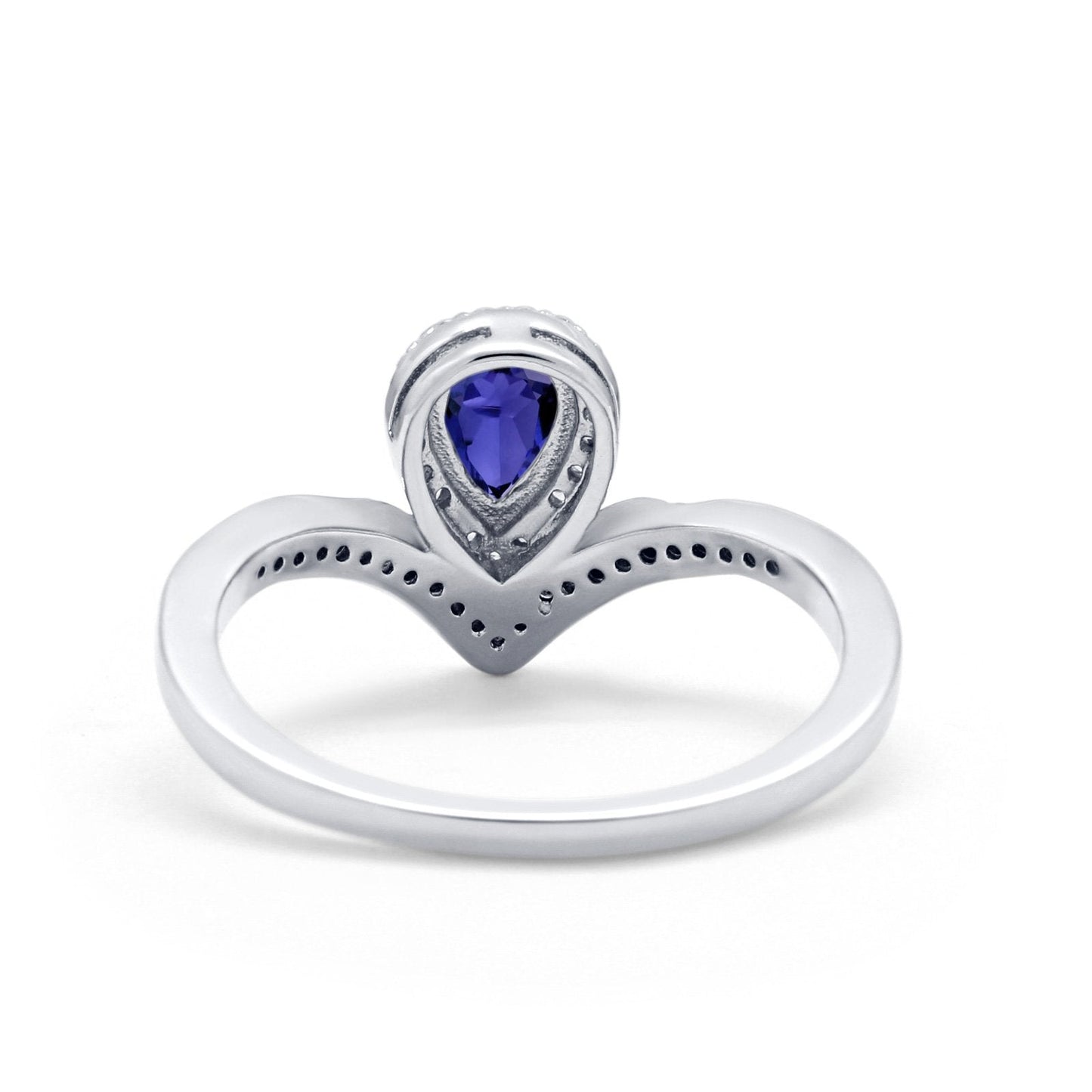 Teardrop V Midi Ring Pear Simulated Blue Sapphire CZ