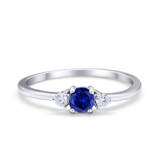 Three Stone Engagement Ring Round Simulated Blue Sapphire CZ