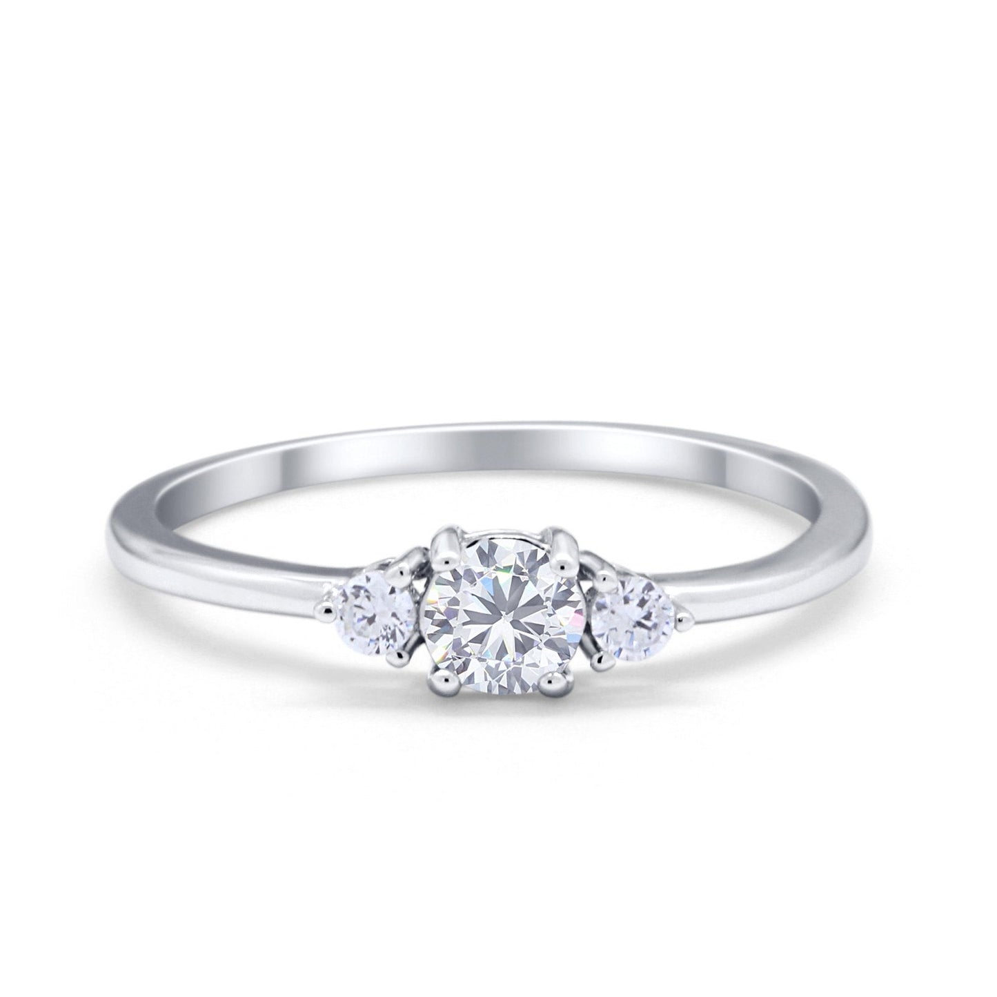 Three Stone Engagement Ring Round Simulated Cubic Zirconia