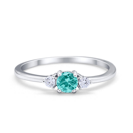 Three Stone Engagement Ring Round Simulated Paraiba Tourmaline CZ