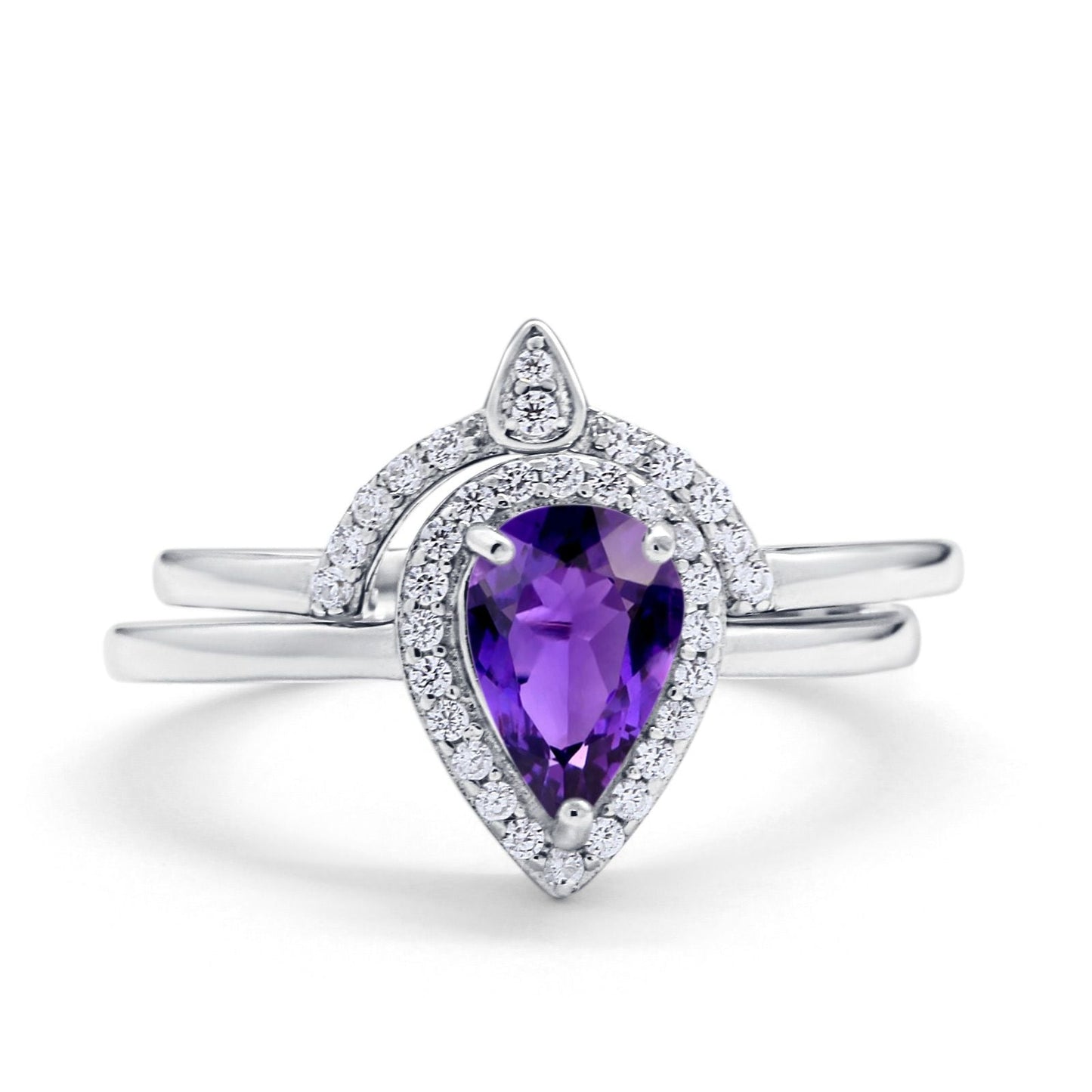 Two Piece Teardrop Engagement Ring Simulated Amethyst CZ