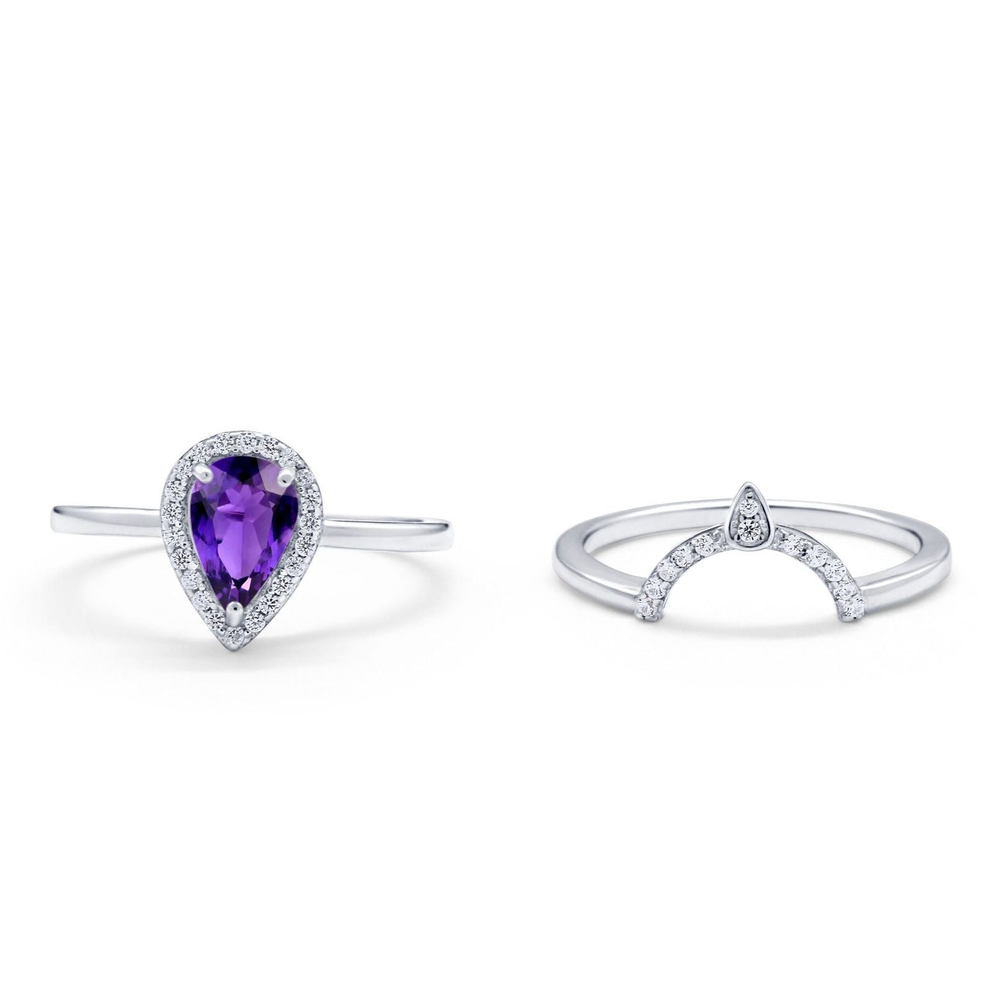 Two Piece Teardrop Engagement Ring Simulated Amethyst CZ