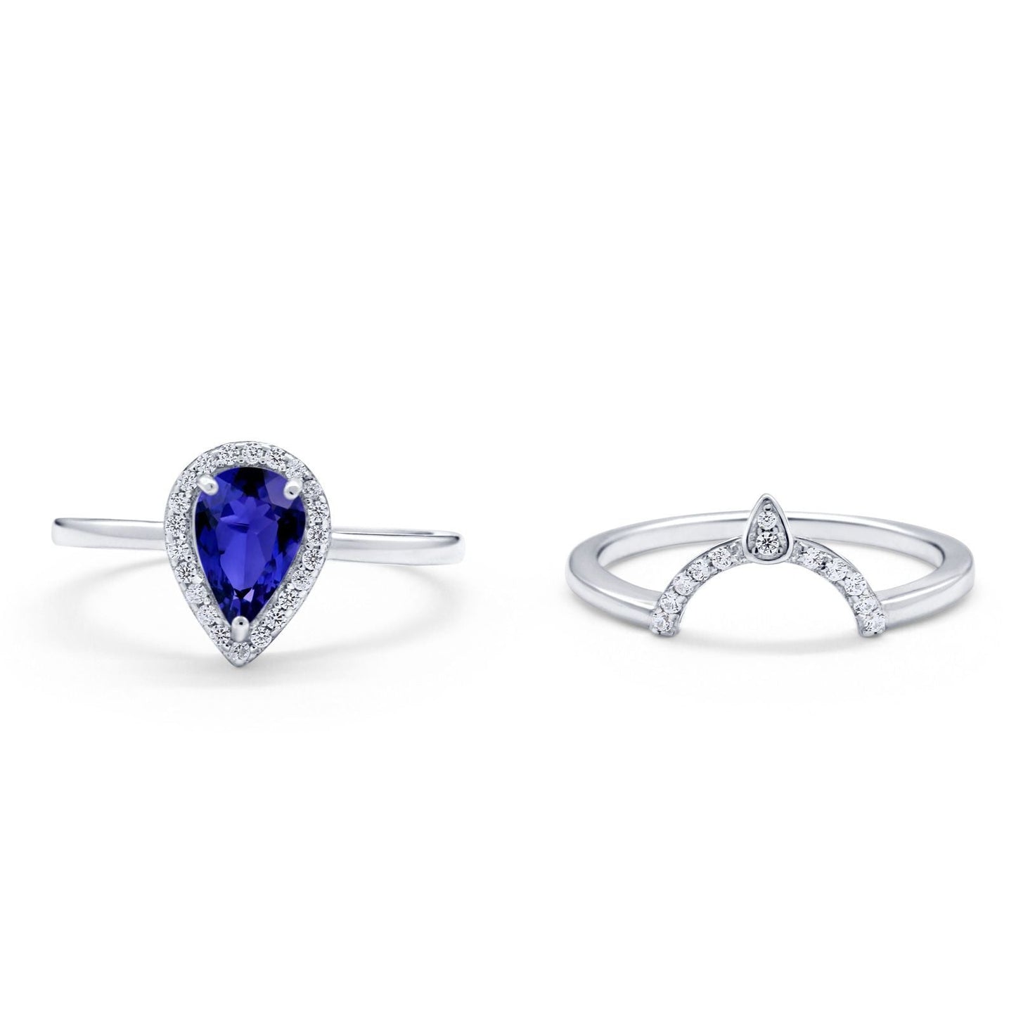 Two Piece Teardrop Engagement Ring Simulated Blue Sapphire CZ