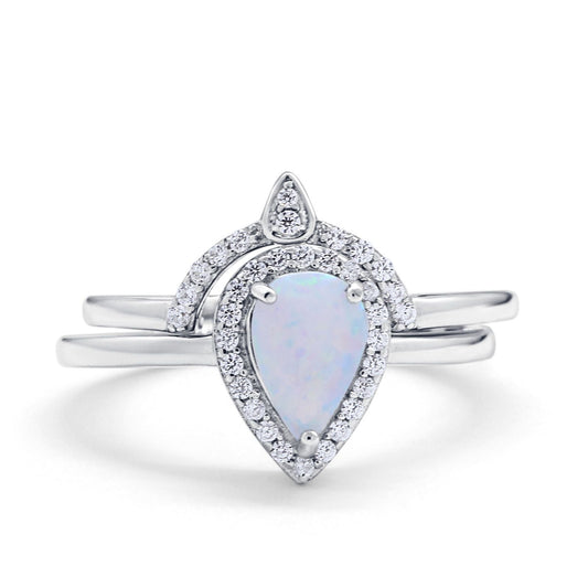 Two Piece Teardrop Engagement Ring Lab Created White Opal