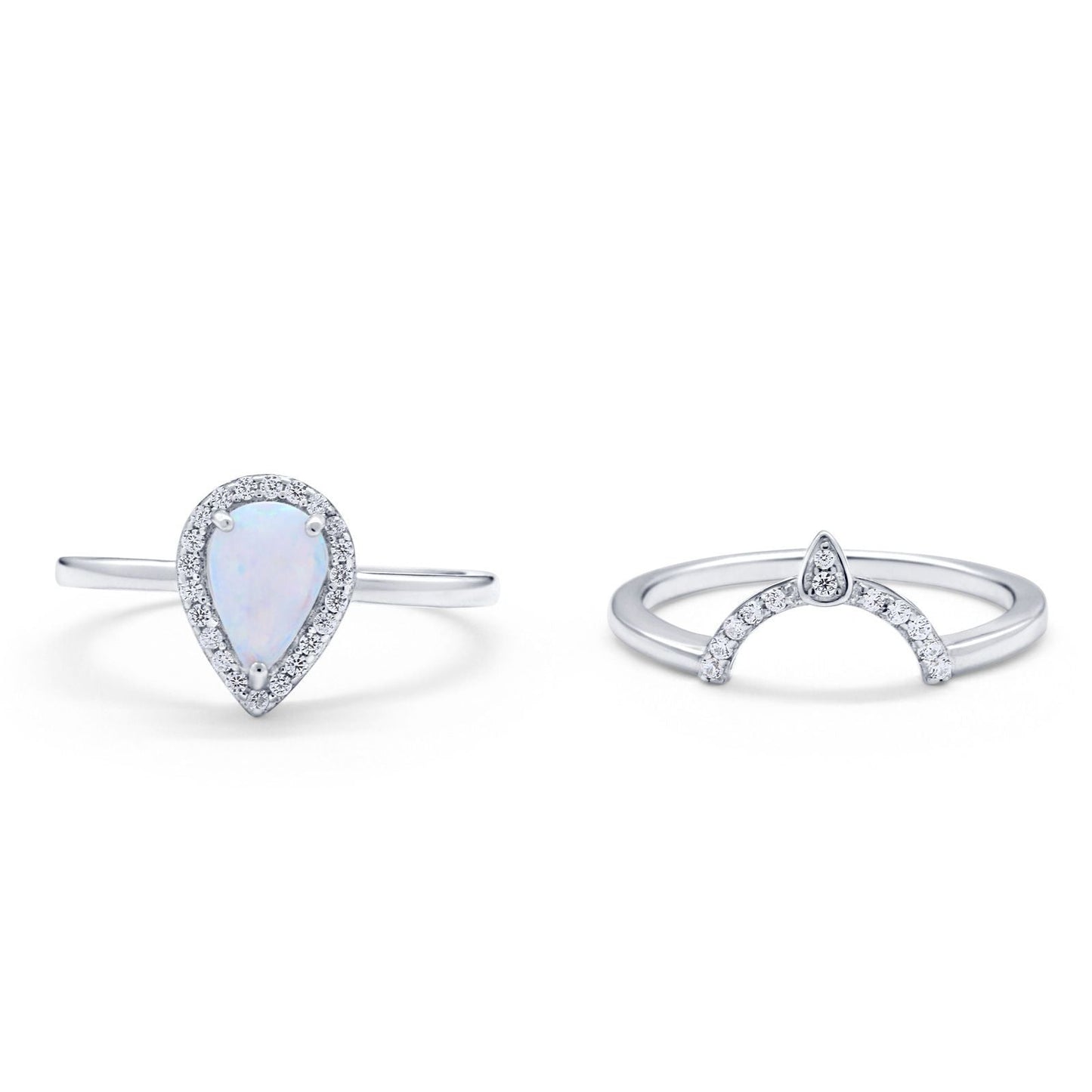 Two Piece Teardrop Engagement Ring Lab Created White Opal