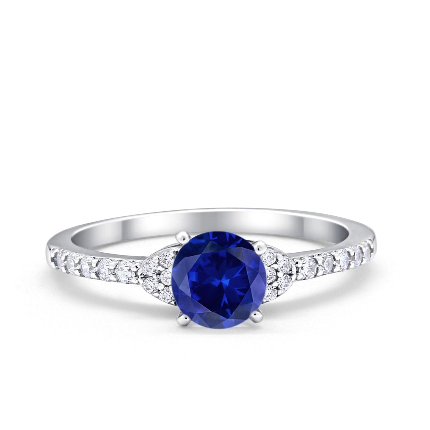 Art Deco Wedding Bridal Ring Round Simulated Blue Sapphire CZ