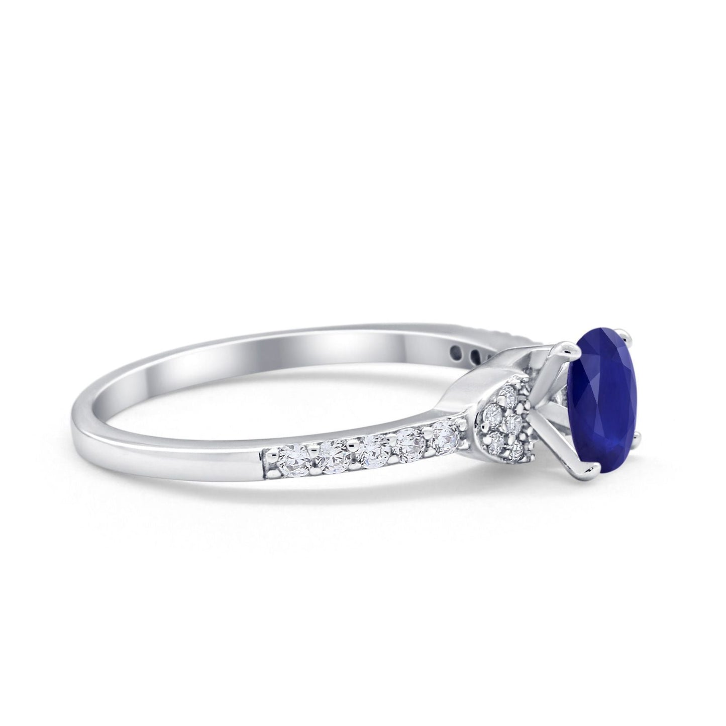 Art Deco Wedding Bridal Ring Round Simulated Blue Sapphire CZ