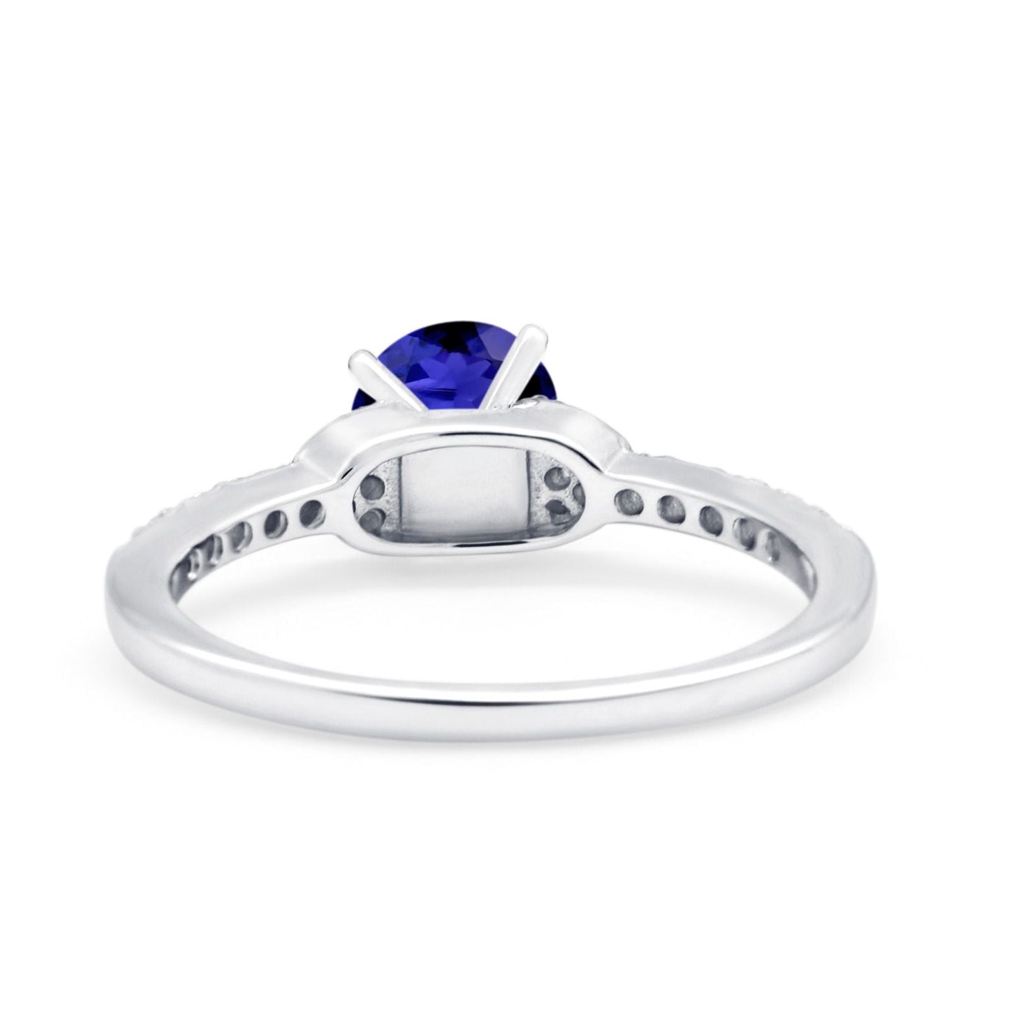 Art Deco Wedding Bridal Ring Round Simulated Blue Sapphire CZ